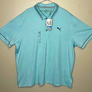 CLOUDSPUN Monarch Men's Golf Polo Shirt, Puma,XXL Angel Blue Heather-Navy Blazer